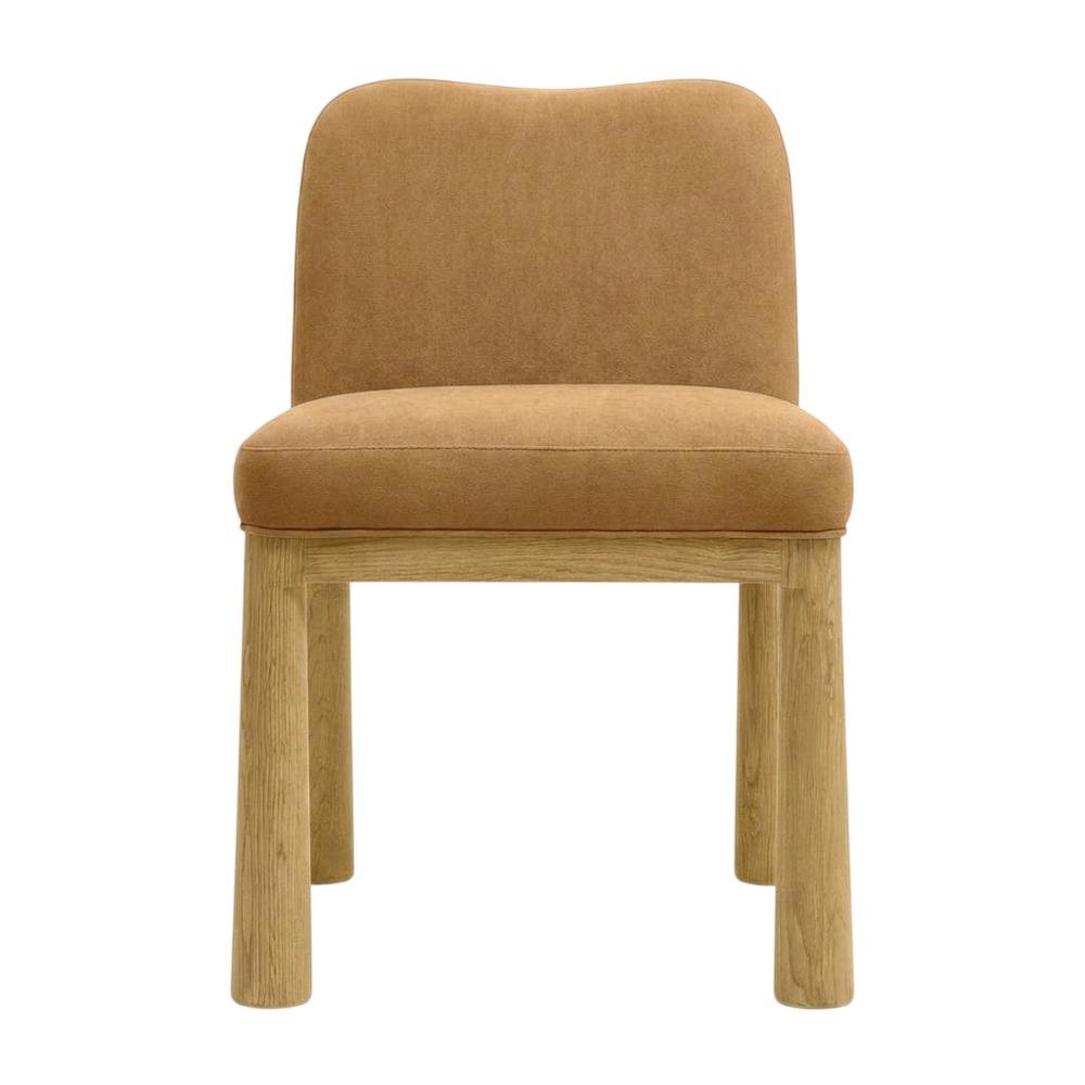 Tiara Velvet Upholstered Dining Chair with Oak Legs for Dining Room, Cognac