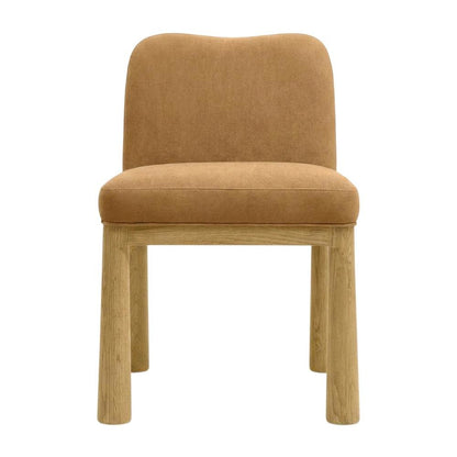 Tiara Velvet Upholstered Dining Chair with Oak Legs for Dining Room, Cognac