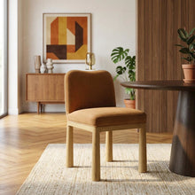 Tiara Velvet Upholstered Dining Chair with Oak Legs for Dining Room, Cognac