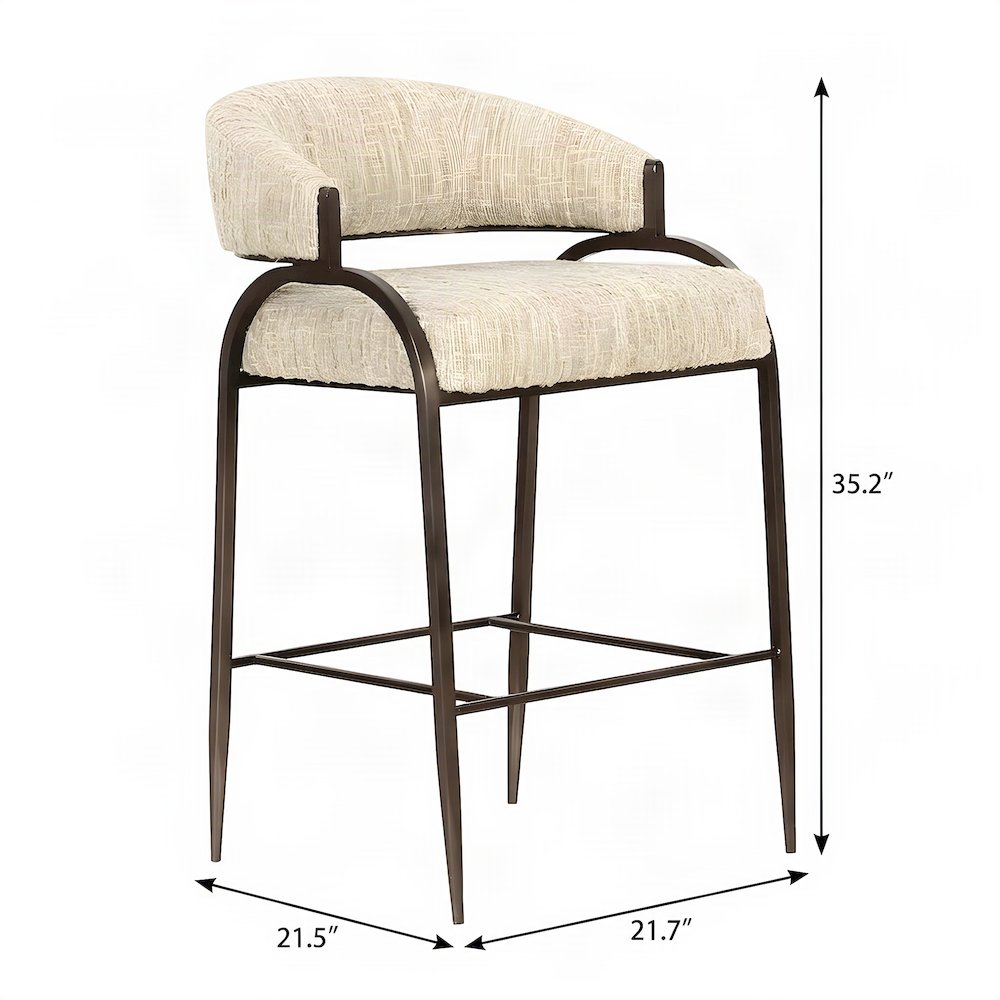 Boucle-Upholstered Counter Stool with Bronze Stainless Steel Legs, Taupe