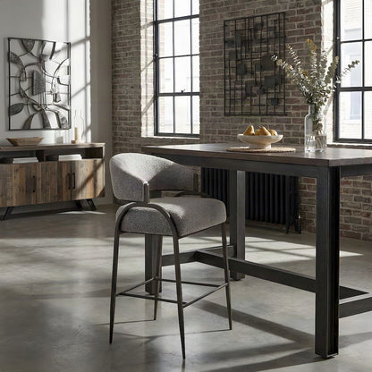 Boucle-Upholstered Counter Stool with Bronze Stainless Steel Legs, Taupe