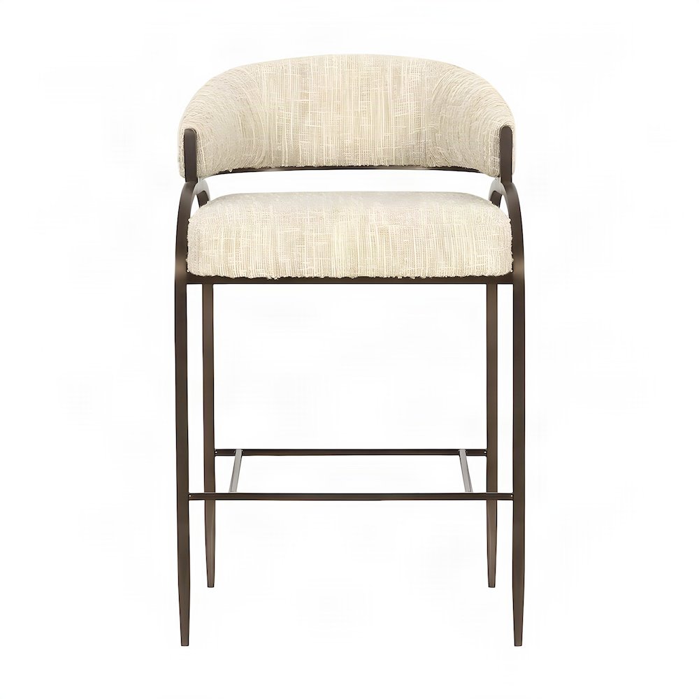 Boucle-Upholstered Counter Stool with Bronze Stainless Steel Legs, Taupe