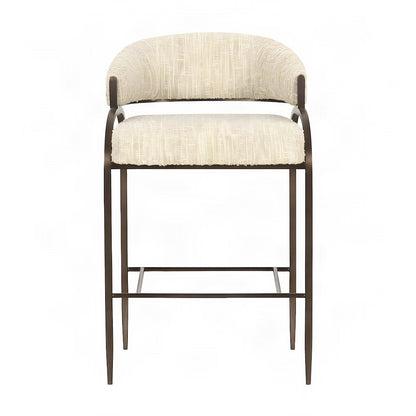 Boucle-Upholstered Counter Stool with Bronze Stainless Steel Legs, Taupe