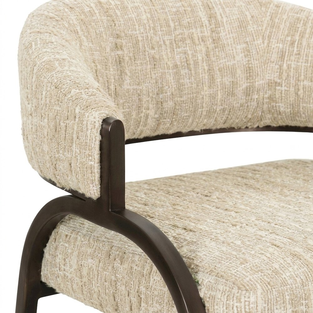 Boucle-Upholstered Counter Stool with Bronze Stainless Steel Legs, Taupe