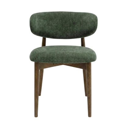 Textured Velvet Upholstered Dining Chair with Oak Legs, Forest Green