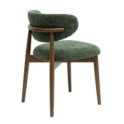 Textured Velvet Upholstered Dining Chair with Oak Legs, Forest Green