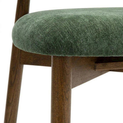Textured Velvet Upholstered Dining Chair with Oak Legs, Forest Green