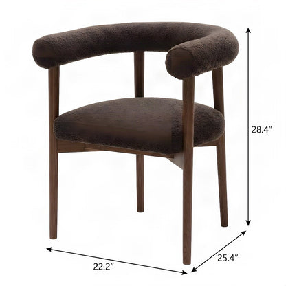 Boucle Upholstered Dining Chair with Ash Wood Legs for Kitchen, Chocolate Brown