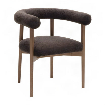 Boucle Upholstered Dining Chair with Ash Wood Legs for Kitchen, Chocolate Brown