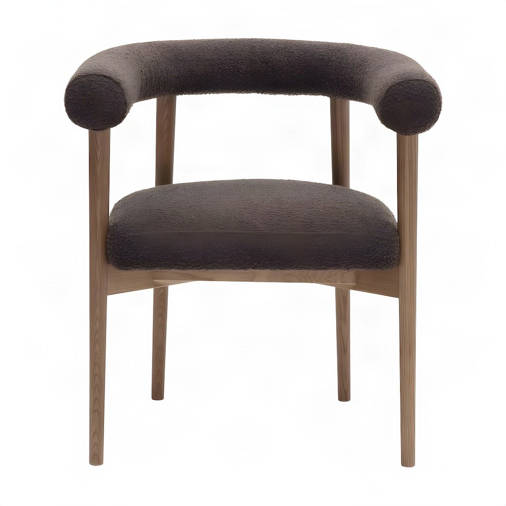 Boucle Upholstered Dining Chair with Ash Wood Legs for Kitchen, Chocolate Brown