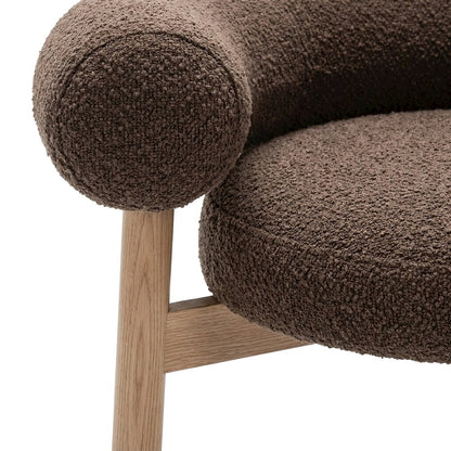 Boucle Upholstered Dining Chair with Ash Wood Legs for Kitchen, Chocolate Brown