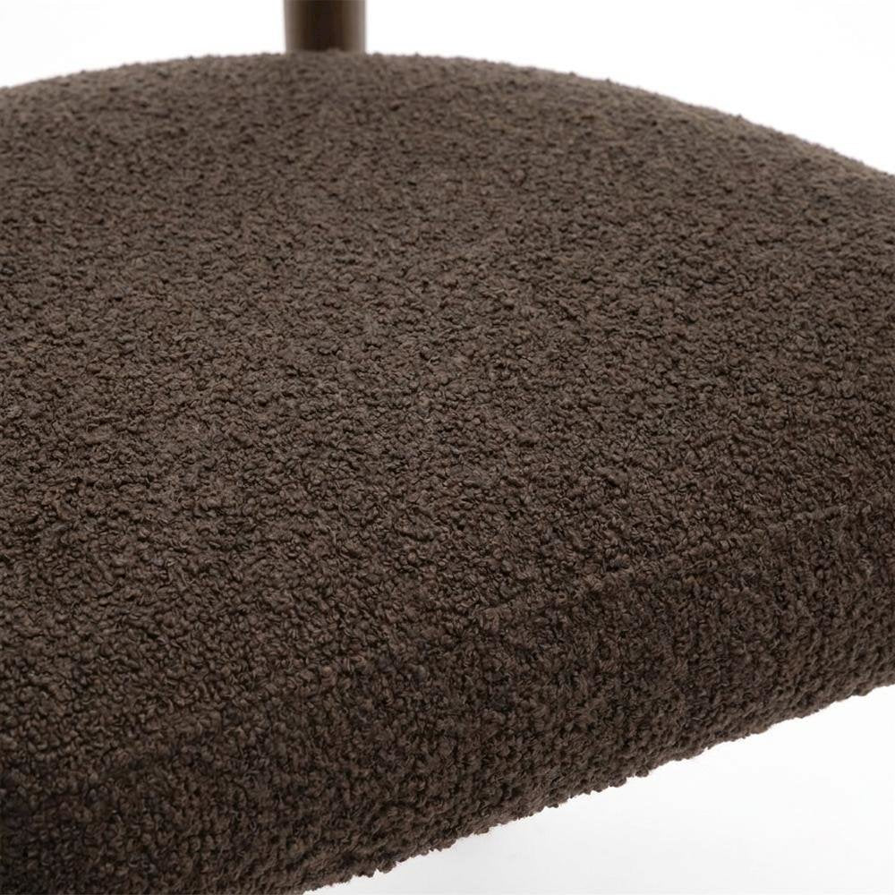 Boucle Upholstered Dining Chair with Ash Wood Legs for Kitchen, Chocolate Brown