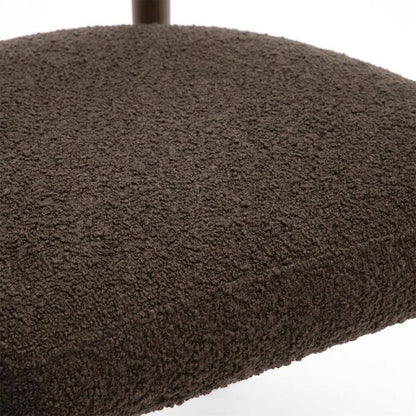Boucle Upholstered Dining Chair with Ash Wood Legs for Kitchen, Chocolate Brown