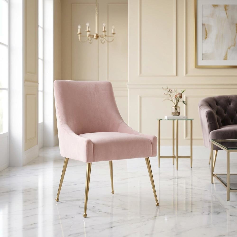 Beatrix Velvet Accent Side Chair with Gold Legs for Bedroom or Living Room