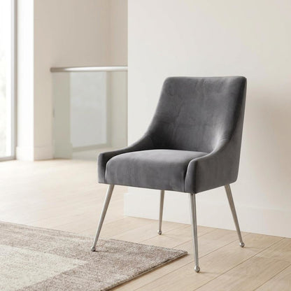 Velvet Upholstered Dining Chair with Silver Legs for Kitchen and Dining