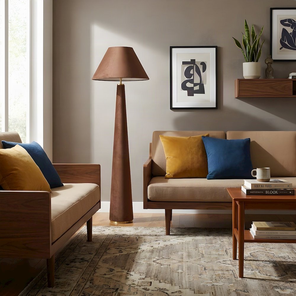 Graham Velvet Floor Lamp with Iron Base and Push-Button Switch, Chocolate Brown