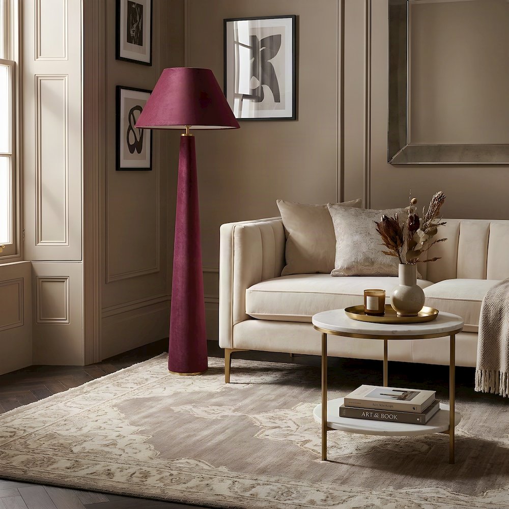 Velvet Standing Floor Lamp with Push-Button Switch, E26 LED-Compatible, Burgundy