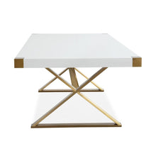 White Wood Dining Table With Gold Stainless Steel Base And Modern Design