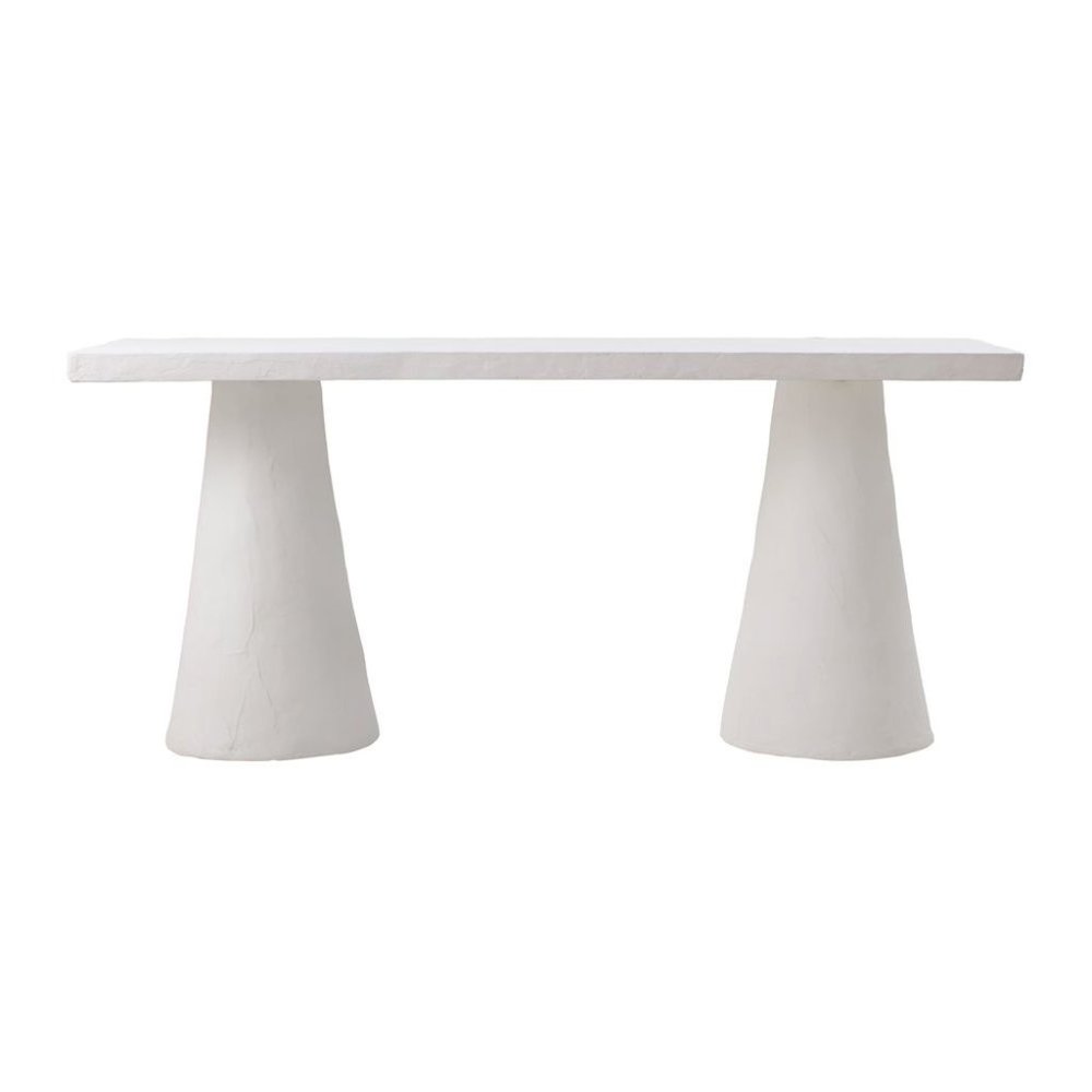 White Faux Plaster Modern Desk With Sculptural Shape And Minimalist Form