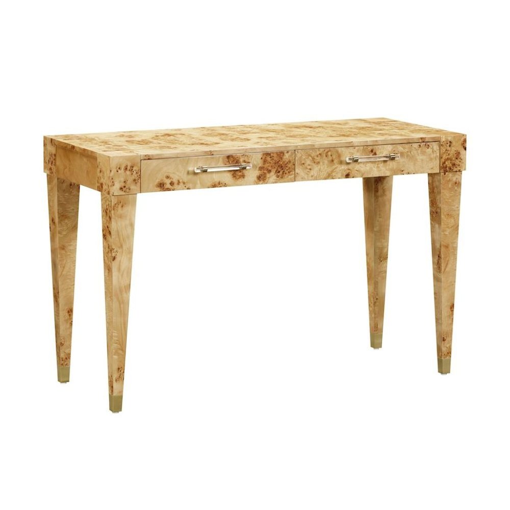 Brown Acacia Wood Writing Desk With 2 Drawers For Home Office Use