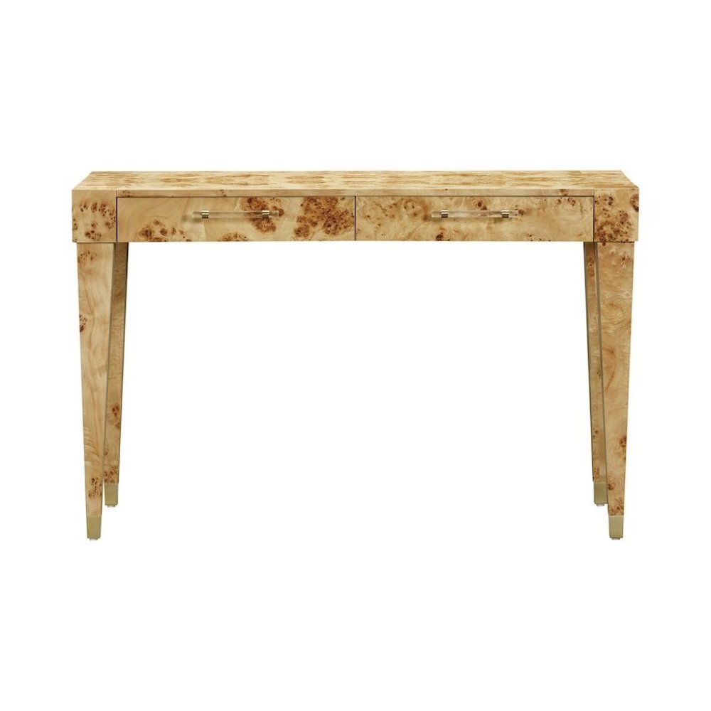 Brown Acacia Wood Writing Desk With 2 Drawers For Home Office Use
