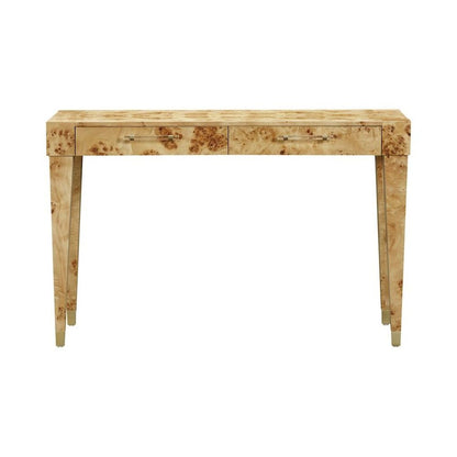 Brown Acacia Wood Writing Desk With 2 Drawers For Home Office Use