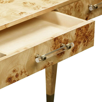 Brown Acacia Wood Writing Desk With 2 Drawers For Home Office Use