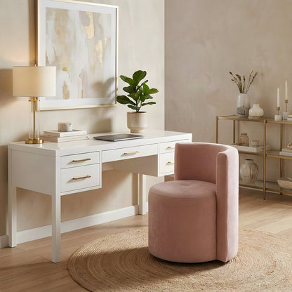 Recycled Fabric Rolling Desk Chair with Foam-Cushioned Velvet Seat, Pink
