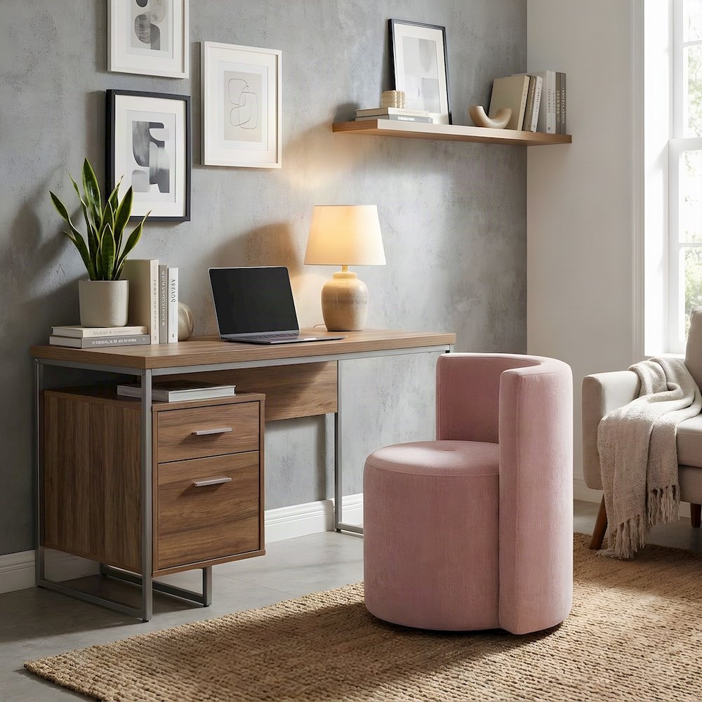 Recycled Fabric Rolling Desk Chair with Foam-Cushioned Velvet Seat, Pink