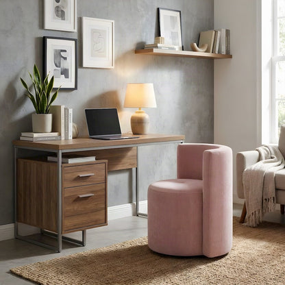 Recycled Fabric Rolling Desk Chair with Foam-Cushioned Velvet Seat, Pink