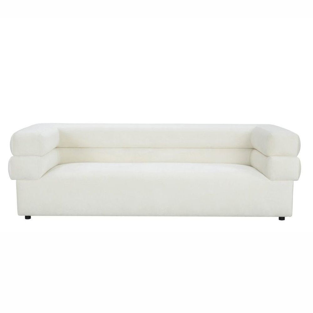 Cream Velvet Cream Couch For Living Room With Wood Frame And Stacked Arms