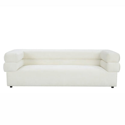 Cream Velvet Cream Couch For Living Room With Wood Frame And Stacked Arms