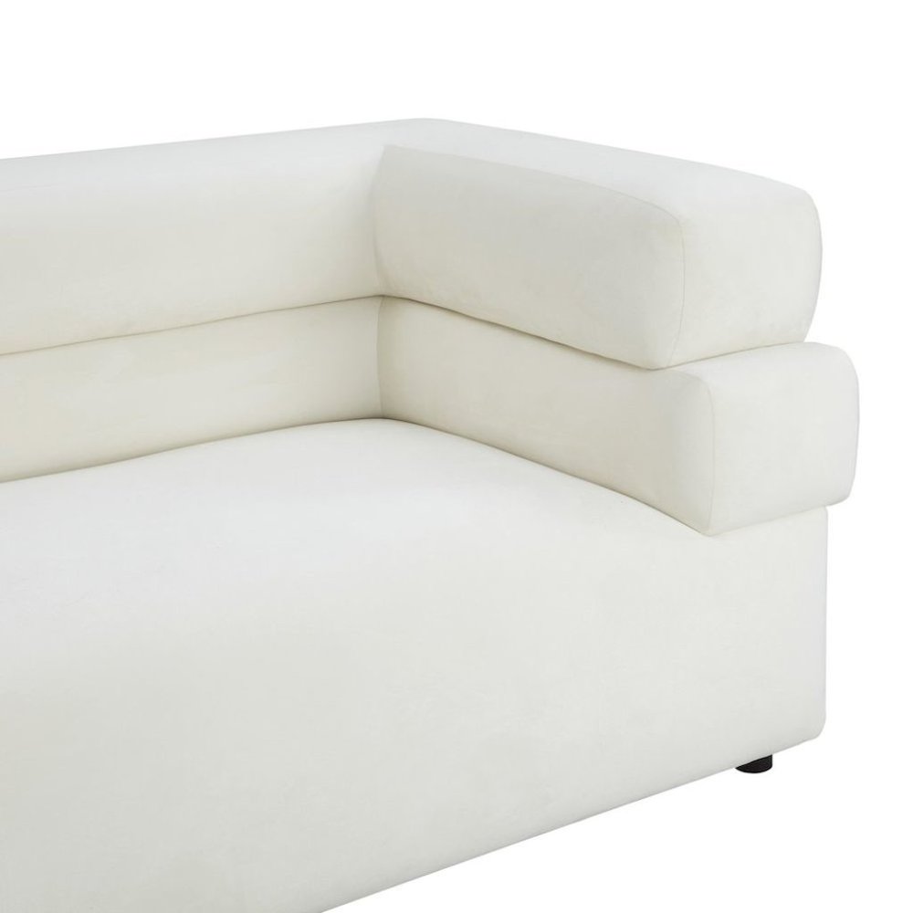 Cream Velvet Cream Couch For Living Room With Wood Frame And Stacked Arms