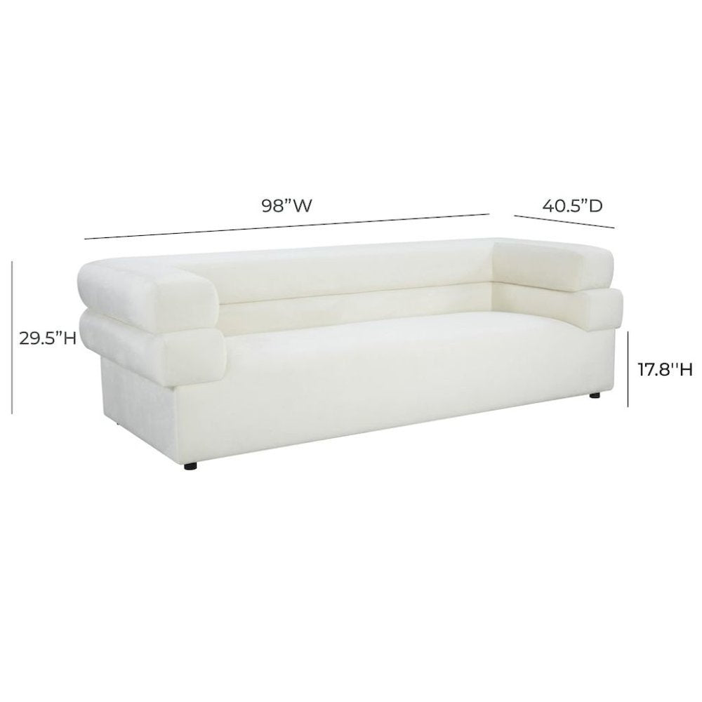 Cream Velvet Cream Couch For Living Room With Wood Frame And Stacked Arms
