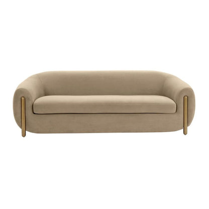 Brown Velvet 3 Seater Couch With Gold Legs And Wood Frame, Soft Upholstery