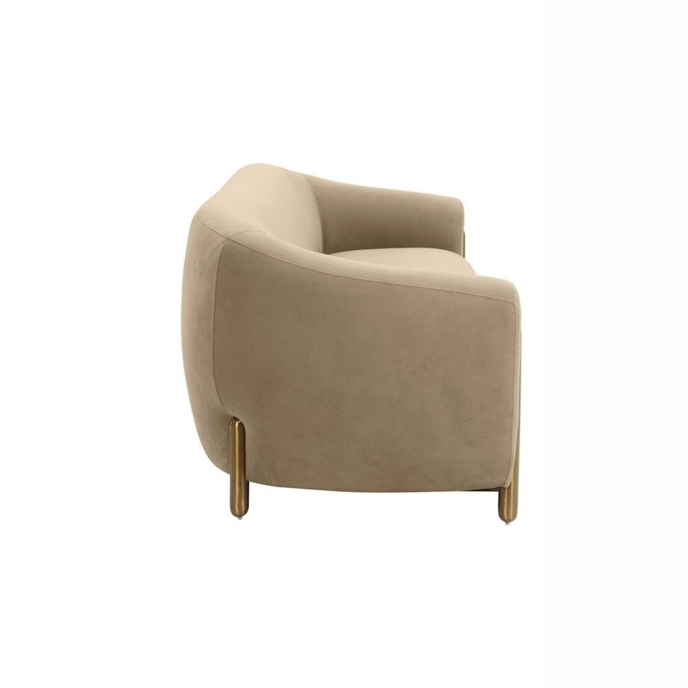 Brown Velvet 3 Seater Couch With Gold Legs And Wood Frame, Soft Upholstery