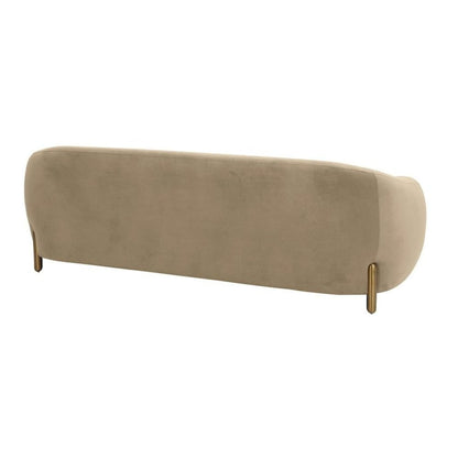 Brown Velvet 3 Seater Couch With Gold Legs And Wood Frame, Soft Upholstery