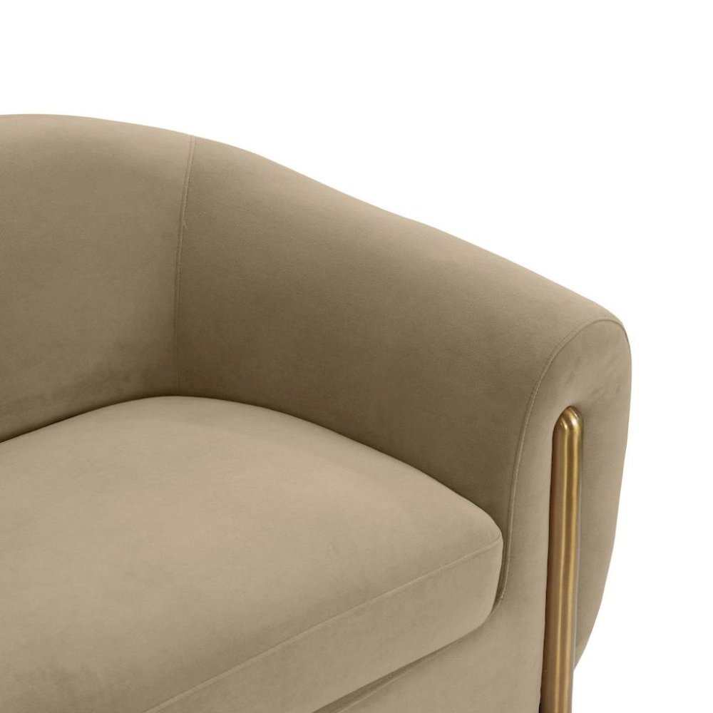Brown Velvet 3 Seater Couch With Gold Legs And Wood Frame, Soft Upholstery