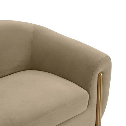 Brown Velvet 3 Seater Couch With Gold Legs And Wood Frame, Soft Upholstery