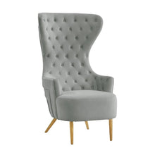 Gray Velvet Wingback Chair With Tall Back, Button Tufting, Gold Legs