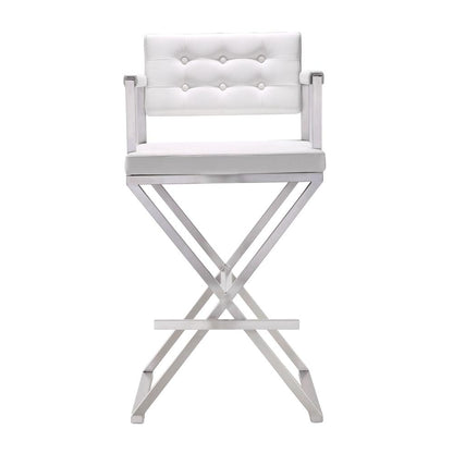 Contemporary White Steel Barstool with Armrests and Eco Leather Seat