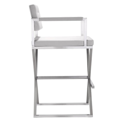 Contemporary White Steel Barstool with Armrests and Eco Leather Seat