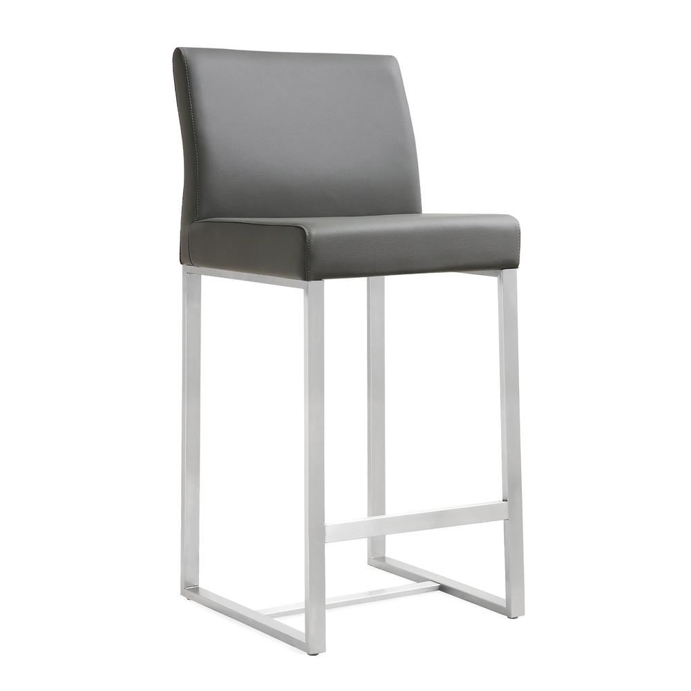 Grey Stainless Steel Counter Stool Set with Fiber-Wrapped Foam Seats