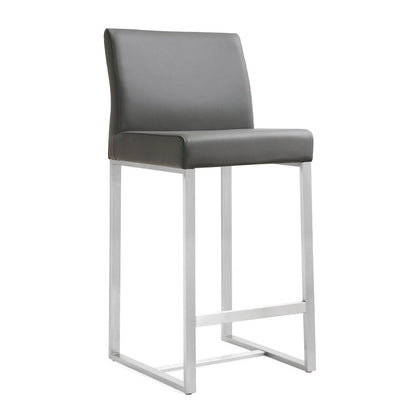 Grey Stainless Steel Counter Stool Set with Fiber-Wrapped Foam Seats