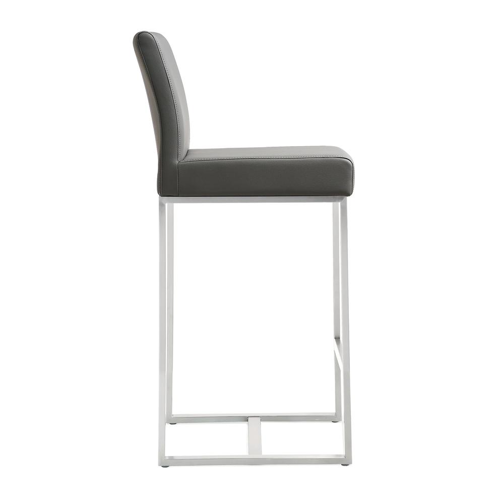 Grey Stainless Steel Counter Stool Set with Fiber-Wrapped Foam Seats