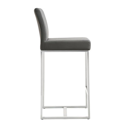 Grey Stainless Steel Counter Stool Set with Fiber-Wrapped Foam Seats