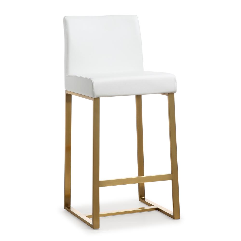 Contemporary White and Gold Steel Counter Stool Set with Cushioned Seats