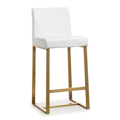 Contemporary White and Gold Steel Counter Stool Set with Cushioned Seats