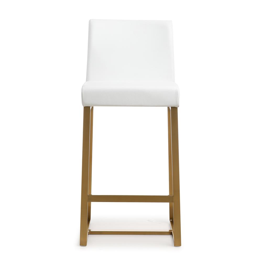 Contemporary White and Gold Steel Counter Stool Set with Cushioned Seats