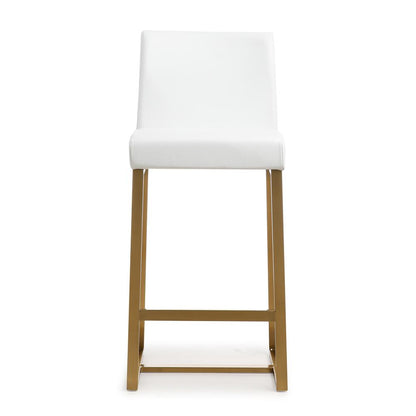 Contemporary White and Gold Steel Counter Stool Set with Cushioned Seats